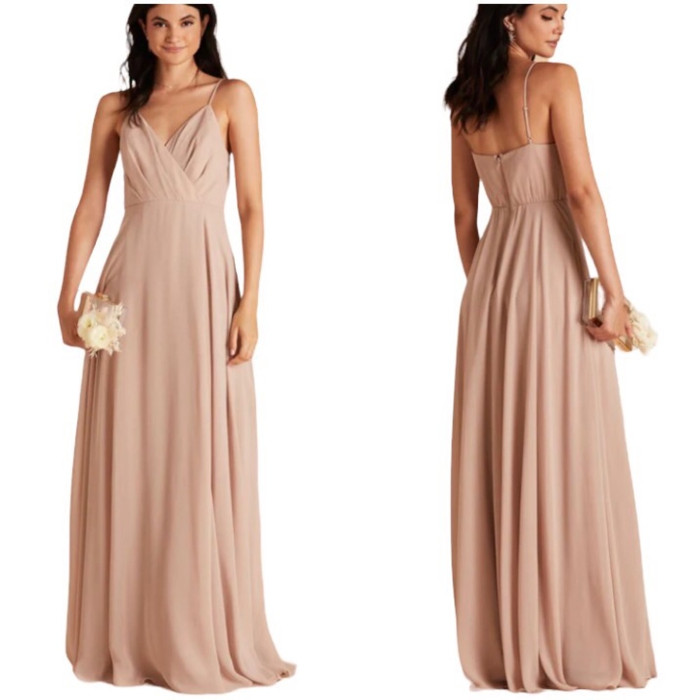 BIRDY GREY Kaia Chiffon Taupe Spaghetti Strap Maxi Bridesmaid Dress size Small